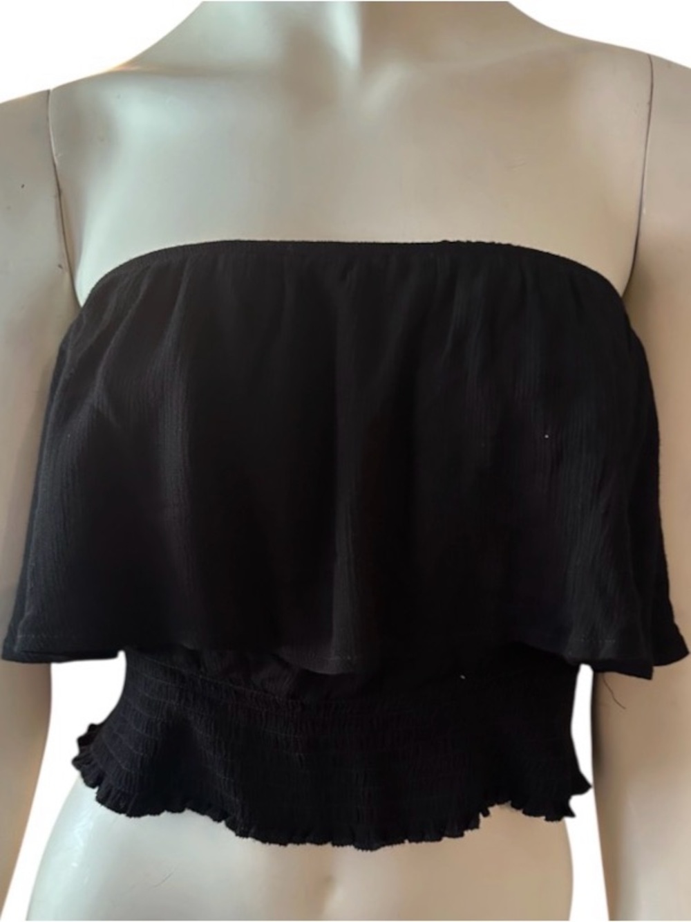Bear Dance Strapless Ruffle Crop Top Black Size Large NWT